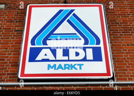 Schild des Lebensmittel-Discounter Aldi Stockfoto