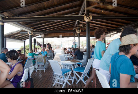 Restaurant El Chiringay auf Chiringay Strandabschnitt von Es Cavallet auf Ibiza Stockfoto