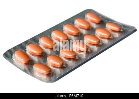 Simvastatin 40 mg statin-Tabletten zur Behandlung von hohem Cholesterin in einer Pillen-Folie Kalender Blisterpackung auf weißem Hintergrund Stockfoto