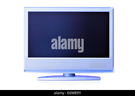 Blaue flache LCD-TV isoliert über Whte Hintergrund mit Platz für Ihren eigenen Text oder Bild über Bildschirm Stockfoto