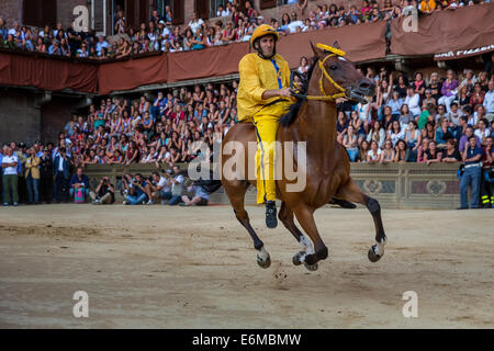 Das Palio di Siena Pferderennen auf der Piazza del Campo in Siena, Toskana, Italien Stockfoto