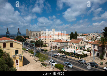 Ein Blick auf die Nachbarschaft der deutschen Kolonie in Haifa. Stockfoto