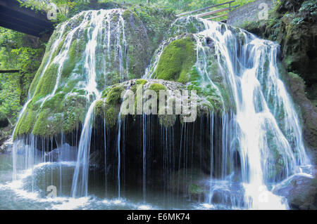 Bukarest. 26. August 2014. Foto aufgenommen am 26. August 2014, zeigt der Bigar Wasserfall in Caras-Severin, Südwesten Rumäniens. Bigar ist eines der ungewöhnlichsten Wasserfälle der Welt und eines der schönsten in Rumänien. Laut der Welt Geographie-Website gibt es eine Reihe von Fakten, die es als Nummer eins auf der Liste der acht einzigartige Wasserfälle auf der ganzen Welt durch die Art und Weise das Wasser breitet sich und fällt in winzige Fetzen von Wasser zu platzieren. © Lin Huifen/Xinhua/Alamy Live-Nachrichten Stockfoto