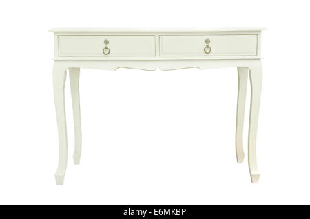 Elegante weiße Tabelle isoliert auf weißem Hintergrund Stockfoto