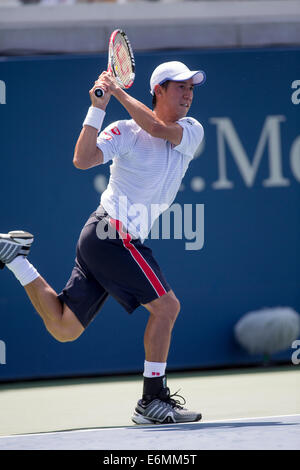 Flushing Meadows, New York, USA. 26. August 2014. Kei Nishikori (JPN) in ersten Runde Aktion während der 2. Tag der US Open Tennis Championships. Bildnachweis: Paul J. Sutton/PCN/Alamy Live-Nachrichten Stockfoto