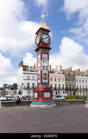 Königin Victoria Jubiläum Memorial clock am Meer bei Weymouth, Dorset UK Stockfoto