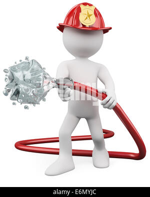 3D Feuerwehrmann Außerbetriebnahme eines Feuers. Mit einer hohen Auflösung auf einem weißen Hintergrund mit diffusen Schatten gerendert. Stockfoto