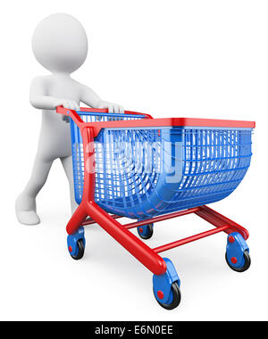 3D weiße Leute.  Einkaufswagen. Isolierten weißen Hintergrund. Stockfoto