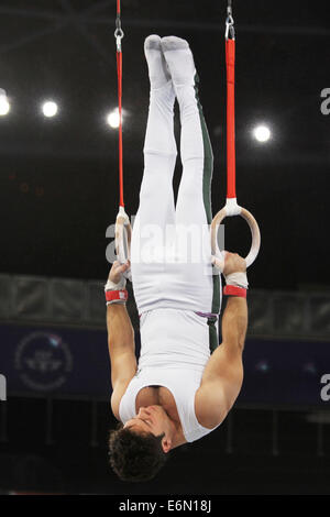 Ghulam QADIR Pakistans an den Ringen in der künstlerischen Gymnastik an die Commonwealth-Spiele 2014 in Glasgow. Stockfoto