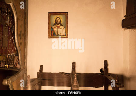 Ein heiliges Symbol Jesu Christi in der Kirche der Geburt Christi in Alonissos Stadt (Chora). Alonnisos, Griechenland im August 2014. Stockfoto