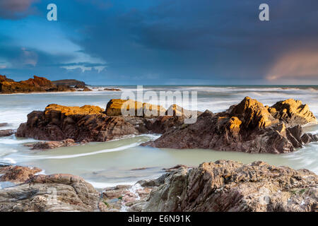 Felsenküste am Ayrmer Cove in South Hams, South Devon, England, Vereinigtes Königreich, Europa. Stockfoto