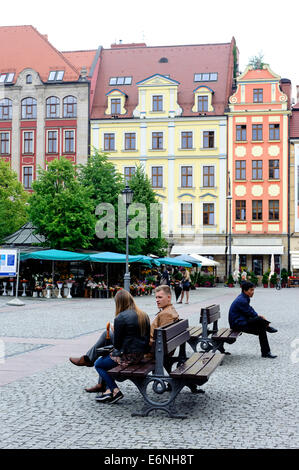 Giebel Häuser am Salzmarkt (Plac Solny) in Wroclaw, Polen, Europa Stockfoto