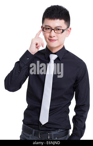 Glücklich Jüngling Brille anpassen Stockfoto