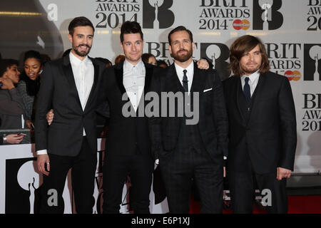 Brit Awards (Brit) 2014 statt in der O2 - Ankünfte Featuring: Kyle Simmons, Dan Smith, Chris 'Woody' Wood, Will Farquarson, Bastille wo: London, Vereinigtes Königreich bei: 19. Februar 2014 Stockfoto