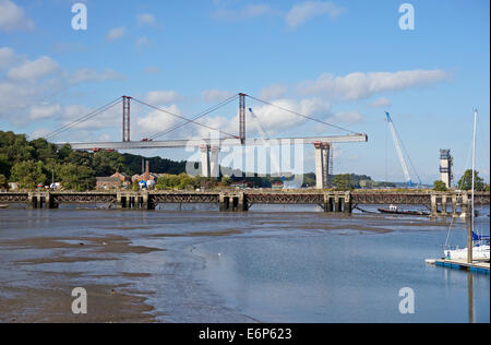 Fortschritte beim Aufbau der Queensferry Crossing über den Firth of Forth zwischen Lothian und Fife in Schottland von Port Edgar Stockfoto