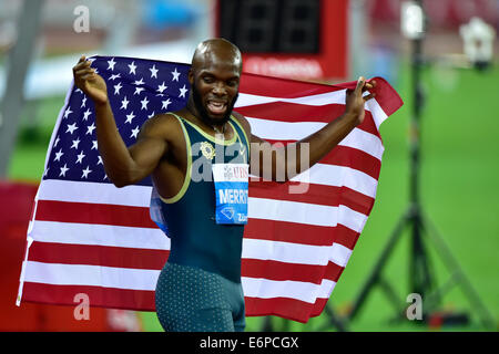 Zürich, Schweiz. 28. August 2014. Sieg für LaShawn Merritt (USA) bei 400m-Lauf bei der IAAF Diamond League-Leichtathletik-Meeting in Zürich. Bildnachweis: Erik Tham/Alamy Live-Nachrichten Stockfoto