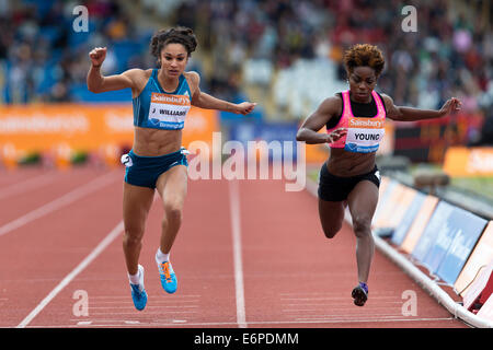 Jodie WILLIAMS & Jessica junge 100m Hitze 1, Diamond League 2014 Birmingham Grand Prix, Alexander Stadium, UK Stockfoto