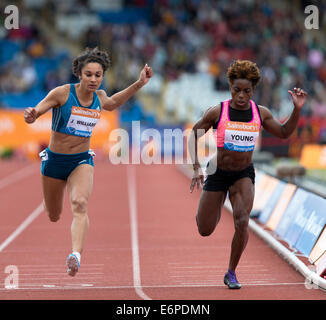 Jodie WILLIAMS & Jessica junge 100m Hitze 1, Diamond League 2014 Birmingham Grand Prix, Alexander Stadium, UK Stockfoto