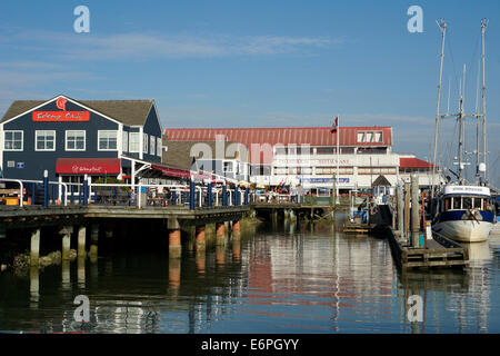 Restaurants am Fisherman's Wharf in Steveston Village, Richmond, British Columbia, Kanada Stockfoto