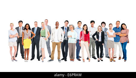 Gruppe von multiethnischen und vielfältige berufliche Personen in einem weißen Hintergrund. Stockfoto
