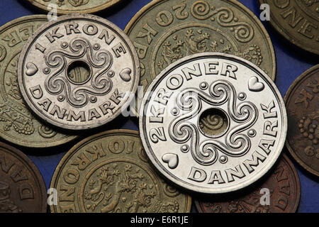 Münzen von Dänemark. Dänische Krone-Münzen. Stockfoto