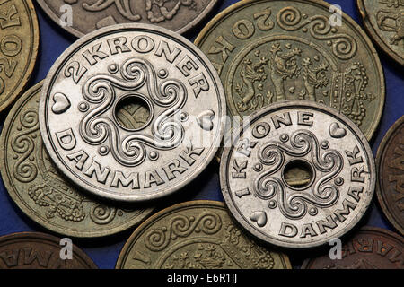 Münzen von Dänemark. Dänische Krone-Münzen. Stockfoto