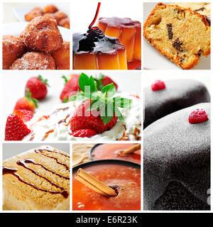 eine Collage aus sieben Bilder von verschiedenen internationalen desserts Stockfoto