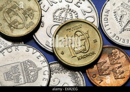 Münzen von Schweden. 10 Kronen Münze. Stockfoto