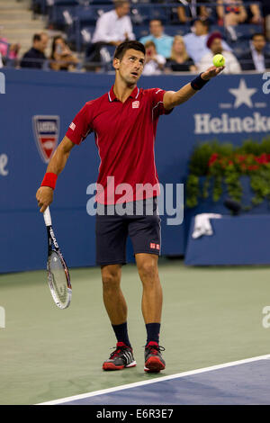 Flushing Meadows, New York, USA. 25. August 2014. Novak Djokovic (SRB) in Aktion gegen Diego Schwartzman (ARG) Tag1 der USA Stockfoto