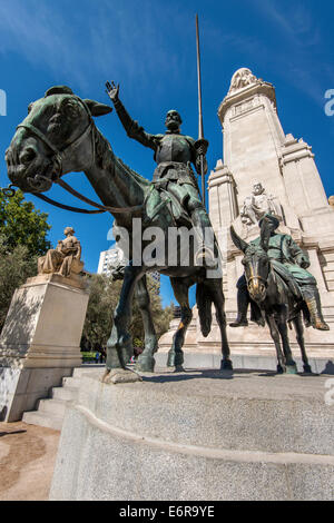 Bronze Skulpturen von Don Quijote und Sancho Panza, Plaza de España, Madrid, Comunidad de Madrid, Spanien Stockfoto