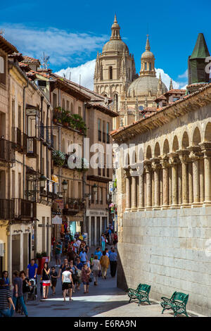 Altstadt mit Kathedrale hinter Segovia, Kastilien und Leon, Spanien Stockfoto