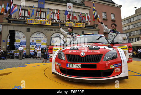 Zlin, Tschechische Republik. 29. August 2014. Sepp Wieggand und Frank Christian, Skoda Fabia S2000, Deutschland, Barum Rallye Intercontinental Rally Challenge (IRC) und internationalen Motorsport Meisterschaft der Tschechischen Republik in Zlin, Tschechische Republik, 29. August 2014. Bildnachweis: Dalibor Gluck/CTK Foto/Alamy Live-Nachrichten Stockfoto