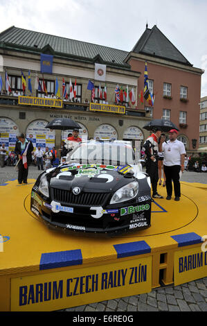 Zlin, Tschechische Republik. 29. August 2014. Jaromir Tarabus und Daniel Trunkat, Skoda Fabia S2000, Tschechische Republik, Barum Rallye Intercontinental Rally Challenge (IRC) und internationalen Motorsport Meisterschaft der Tschechischen Republik in Zlin, Tschechische Republik, 29. August 2014. Bildnachweis: Dalibor Gluck/CTK Foto/Alamy Live-Nachrichten Stockfoto