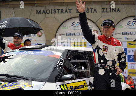 Zlin, Tschechische Republik. 29. August 2014. Jaromir Tarabus und Daniel Trunkat, Skoda Fabia S2000, Tschechische Republik, Barum Rallye Intercontinental Rally Challenge (IRC) und internationalen Motorsport Meisterschaft der Tschechischen Republik in Zlin, Tschechische Republik, 29. August 2014. Bildnachweis: Dalibor Gluck/CTK Foto/Alamy Live-Nachrichten Stockfoto