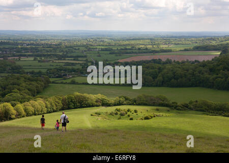 Blick auf die Low Weald von Wolstonbury Hill, South Downs, West Sussex, England Stockfoto