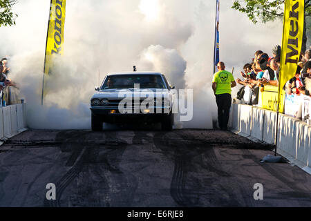 Burnout-Event in Västerås, Schweden 2014 Power Big Meet Stockfoto