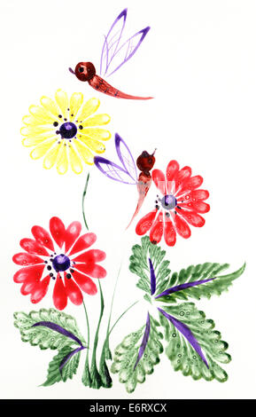Farbigen Illustration von Blumen in Aquarell Malerei Stockfoto