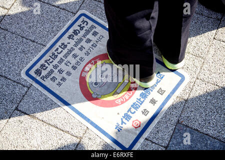 Kein Rauchen Zeichen auf Bürgersteig. Tokio, Japan, Asien Stockfoto