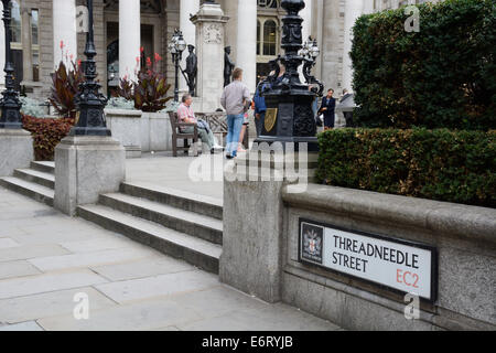 Threadneedle Straße, Straßenschild. Stockfoto