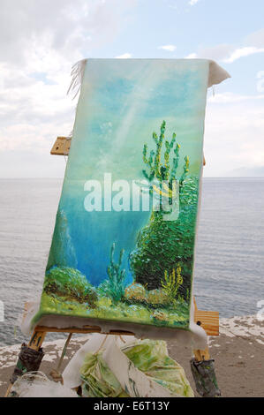 Listwjanka, Irkutsky, Russland. 30. August 2014. Das Bild gemalt unter Wasser, Künstler Yuriy Alexeev (Yuri Alekseev). Baikalsee, Listwjanka, Irkutsky Bezirk, Oblast Irkutsk, Sibirien, Russland, Eurasien Credit: KEN VOSAR/Alamy Live-Nachrichten Stockfoto