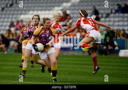 Leinster Damen Fußball Junior Football Finale Wexford V Louth in Portlaoise 13. Juli 2014 Stockfoto