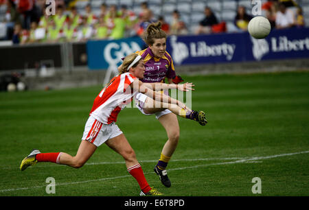 Leinster Damen Fußball Junior Football Finale Wexford V Louth in Portlaoise 13. Juli 2014 Stockfoto