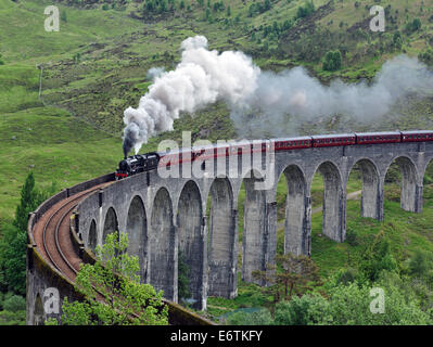 Jakobitische Dampfmaschine, die Überquerung der Glen Finnan Viadukt Stockfoto