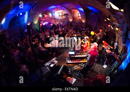 John Lee Sanders & Rad Gumbo, Durchführung von Boogie mit dem Haken-Programm am Festival Lent, Maribor, Slowenien, 5. Juli 2014 Stockfoto