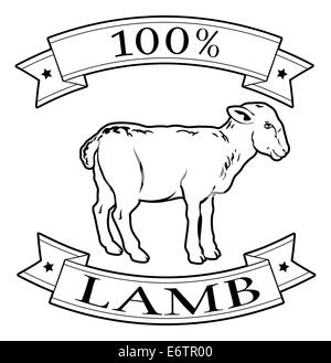 100 Prozent Label mit Lamm oder Schaf Lamm und 100 Prozent Lamm lesen Stockfoto