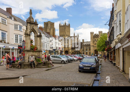 Am Marktplatz in Wells, Somerset. Stockfoto