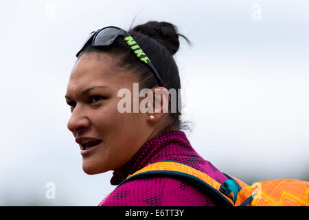 Valerie ADAMS, erschossen Putter in der Diamond League 2014 Sainsbury-Birmingham-Grand-Prix, Alexander Stadium, UK Stockfoto