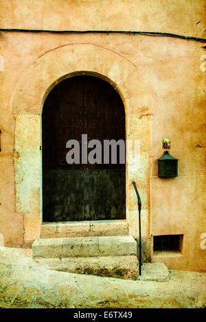 Vintage Foto des traditionellen Hauses in mediterranen Dorfes Valldemossa Mallorca, Spanien Stockfoto