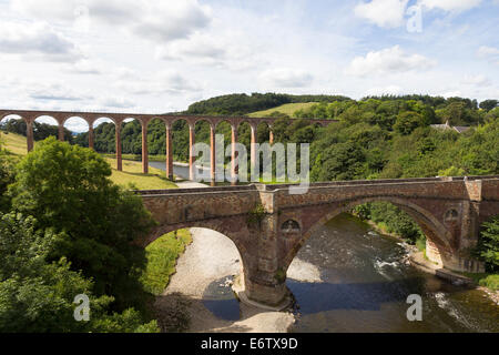 Leaderfoot-Viadukt, ein Eisenbahnviadukt über dem Fluss Tweed in den Scottish Borders. Roxburghshire, Schottland. Stockfoto