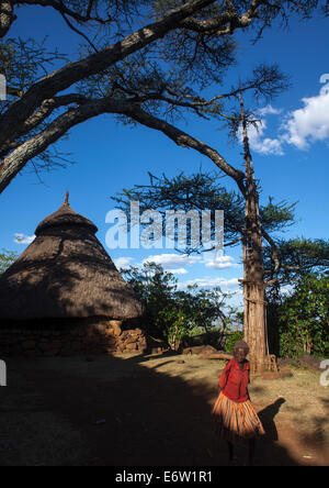 Generation-Pole auf dem Zeremoniell Platz, errichtet während der Initiation Zeremonien Konso Dorf, Südäthiopien Stockfoto